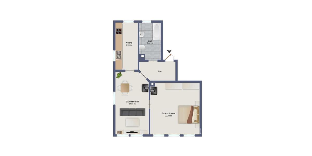 Zweiraumwohnung mit Einbauküche in zentraler Lage 2 zimmer