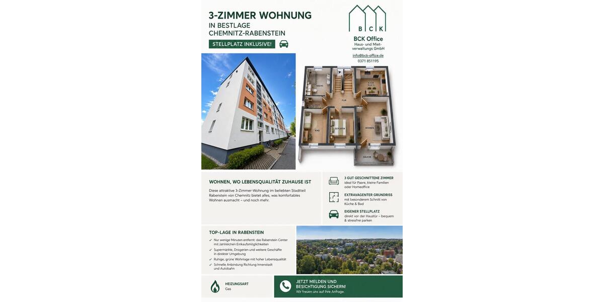 Dachgeschoßwohnung Chemnitz Rabenstein - 3 Zimmer, 83 m&sup2;, 525&euro; | Angebot:26340770
