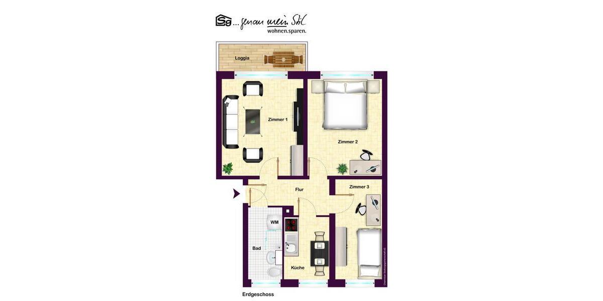 Erdgeschoßwohnung Chemnitz Kapellenberg - 3 Zimmer, 60 m&sup2;, 360&euro; | Angebot:24184925