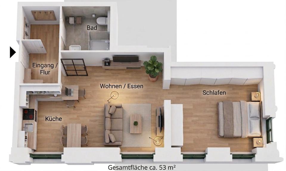 Etagenwohnung Glauchau - 2 Zimmer, 53 m&sup2;, 69.900&euro; | Angebot:26538154