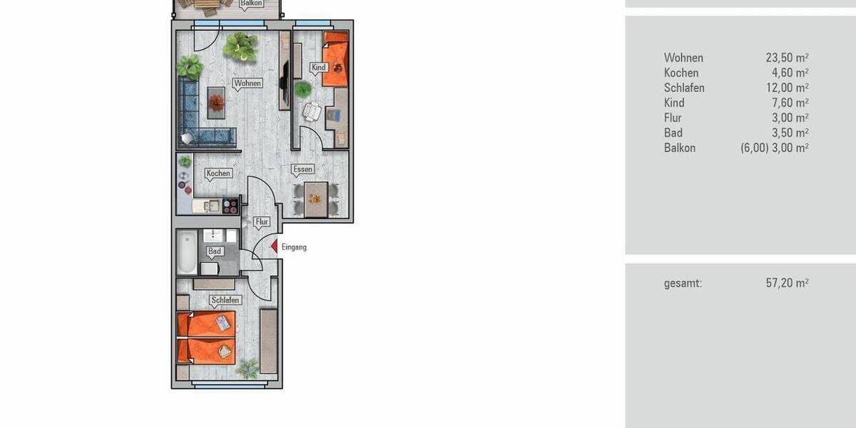 Etagenwohnung Chemnitz Helbersdorf - 3 Zimmer, 57 m&sup2;, 370&euro; | Angebot:26903797