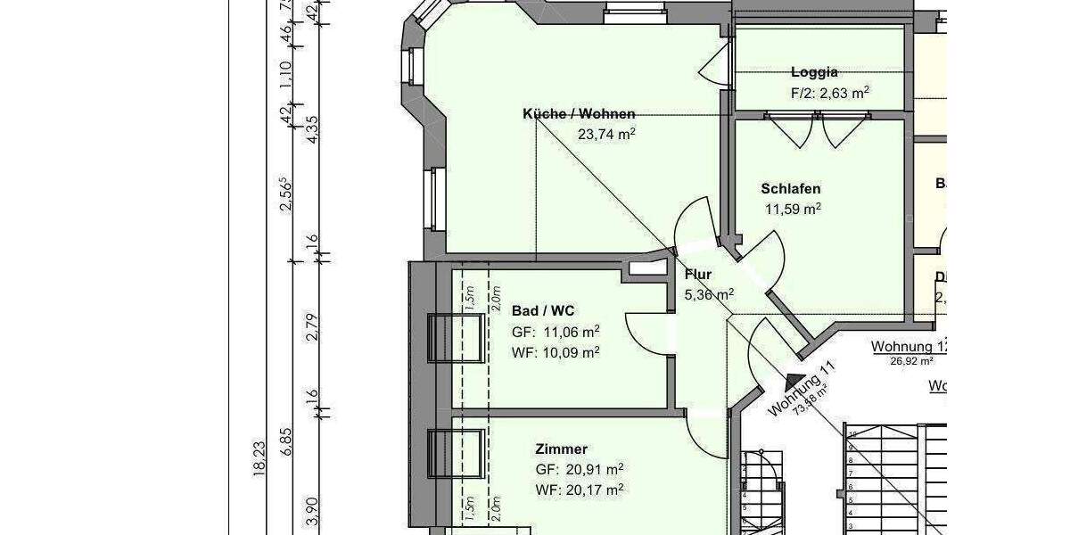 Etagenwohnung Chemnitz Sonnenberg - 3 Zimmer, 73 m&sup2;, 490&euro; | Angebot:25696321