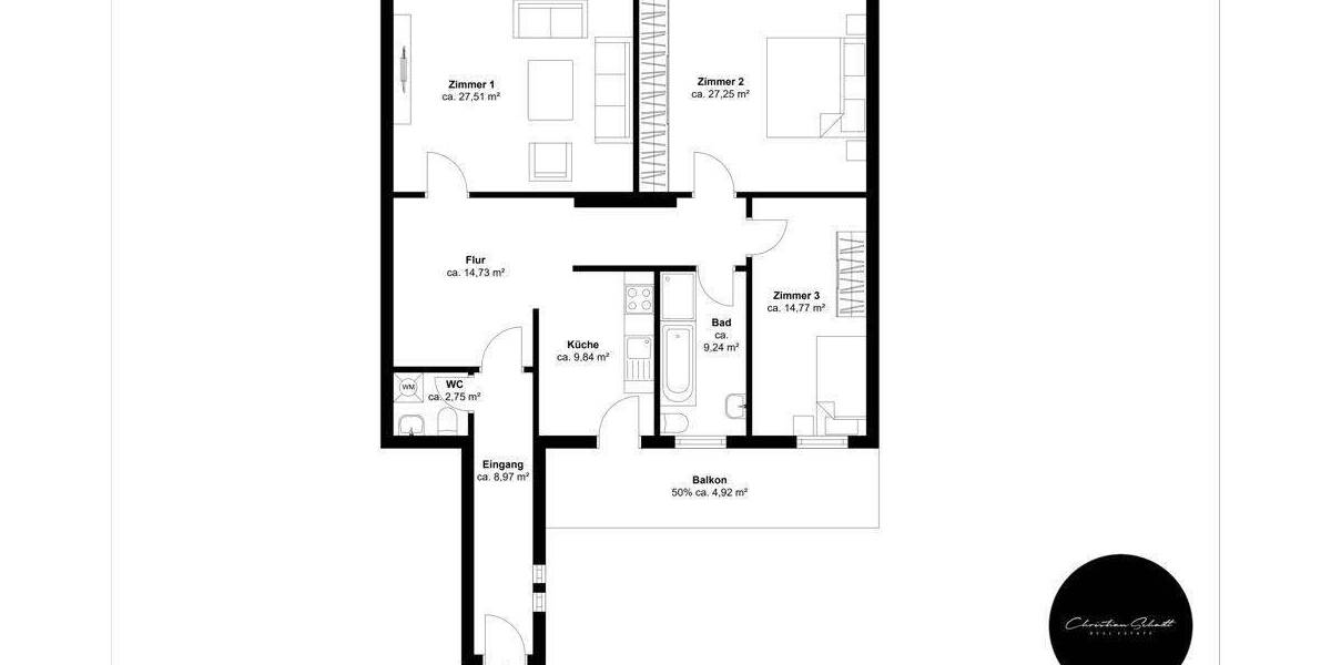 Etagenwohnung Chemnitz Kaßberg - 3 Zimmer, 117 m&sup2;, 823&euro; | Angebot:26629278