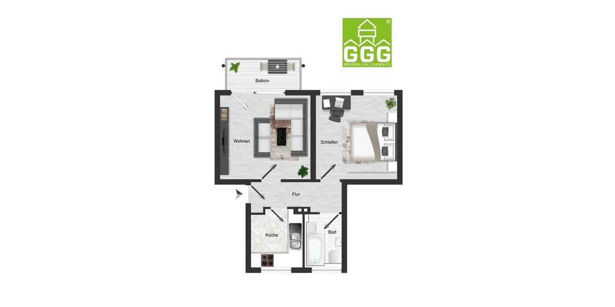 Etagenwohnung Chemnitz Rabenstein - 2 Zimmer, 50 m&sup2;, 335&euro; | Angebot:26682267