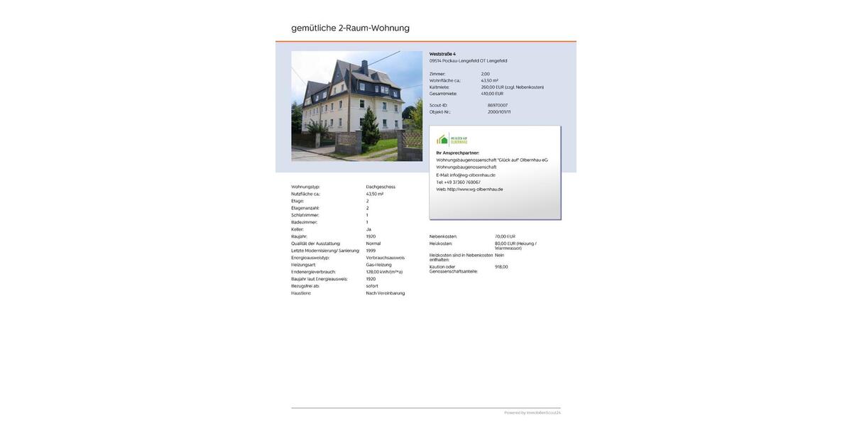 Dachgeschoßwohnung Pockau-Lengefeld Lengefeld - 5 Zimmer, 44 m&sup2;, 240&euro; | Angebot:25648134