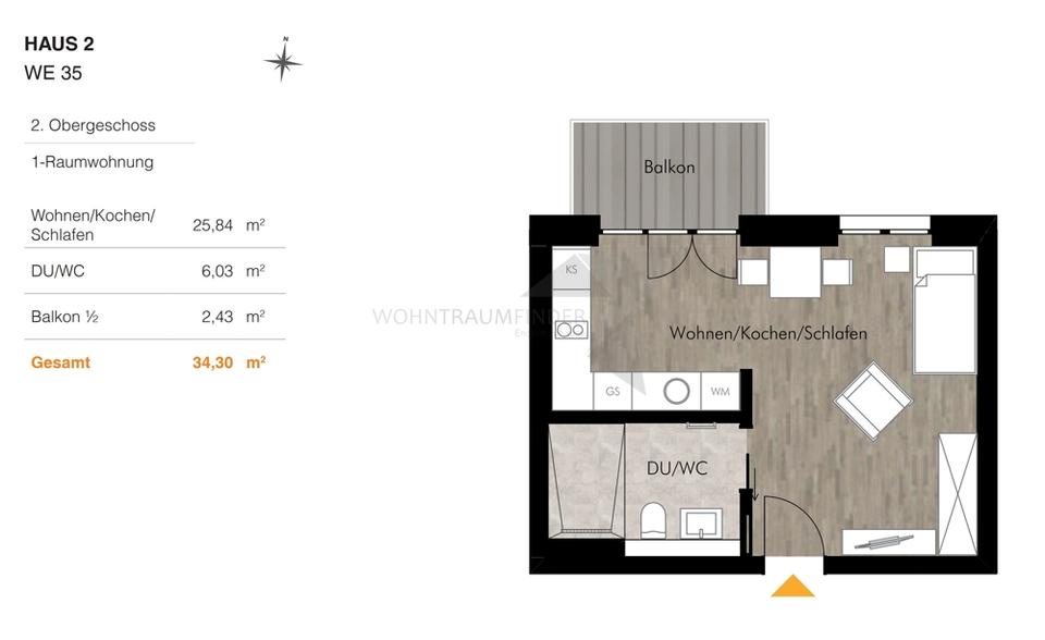 Etagenwohnung Chemnitz Rabenstein - 1 Zimmer, 34 m&sup2;, 463&euro; | Angebot:23089910