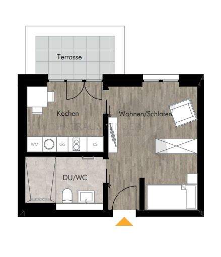 + Neujahrsangebot + Barrierefreie 1-Zimmer-Wohnung mit Terrasse, bodentiefer Dusche & Einbauküche 1 zimmer