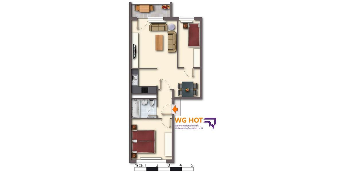 Etagenwohnung Hohenstein-Ernstthal Ernstthal - 3 Zimmer, 56 m&sup2;, 345&euro; | Angebot:26367404