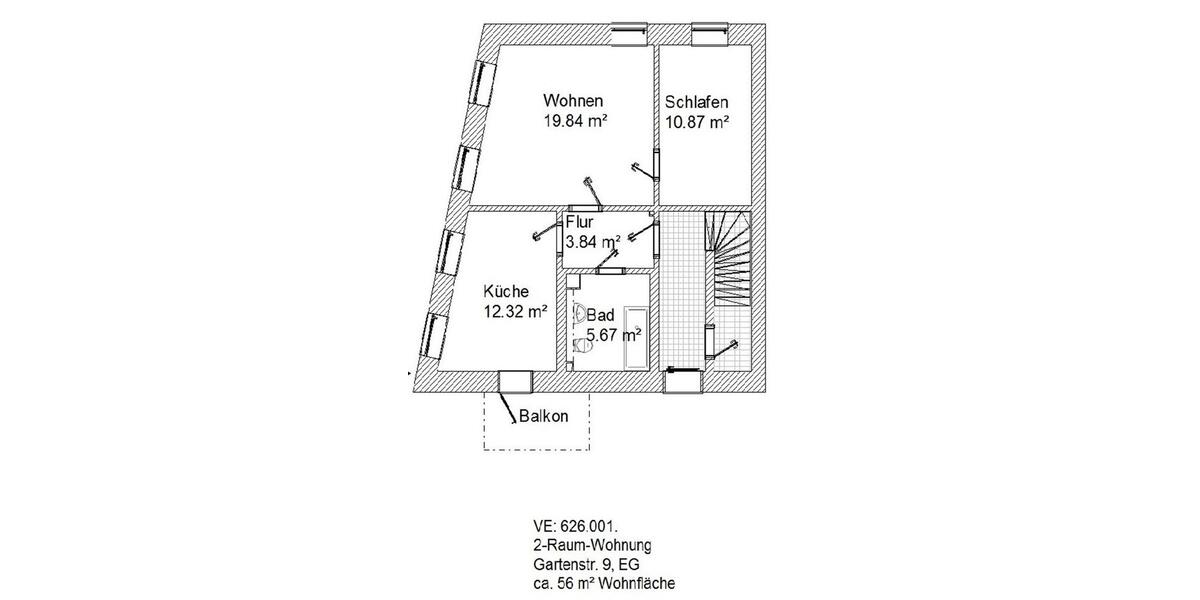 Erdgeschoßwohnung Waldheim - 2 Zimmer, 54 m&sup2;, 340&euro; | Angebot:26008173