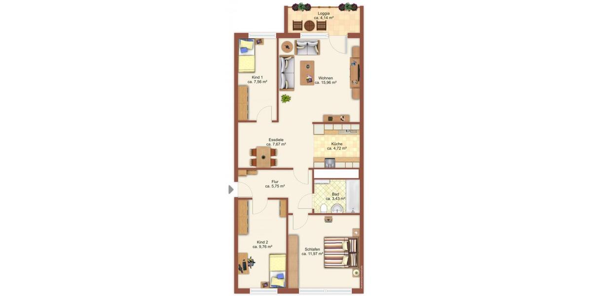 Etagenwohnung Chemnitz Kapellenberg - 4 Zimmer, 69 m&sup2;, 408&euro; | Angebot:26339483