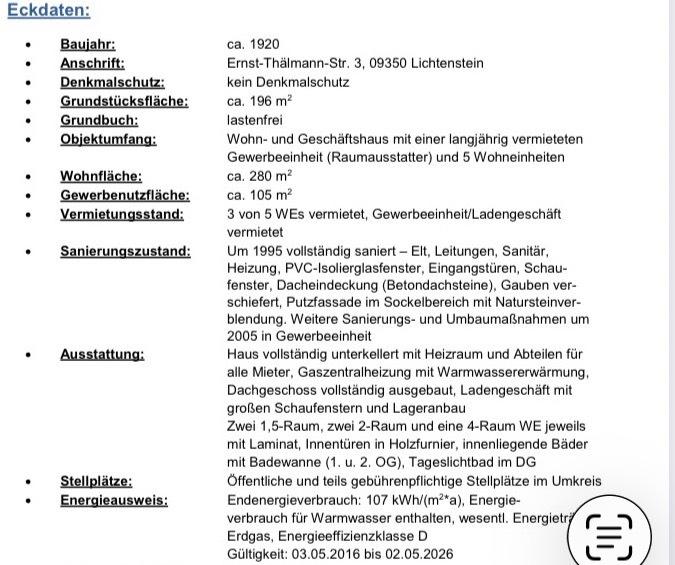 Mehrfamilienhaus, Wohnhaus Lichtenstein (Sachsen) - 11 Zimmer, 280 m&sup2;, 190.000&euro; | Angebot:26042197