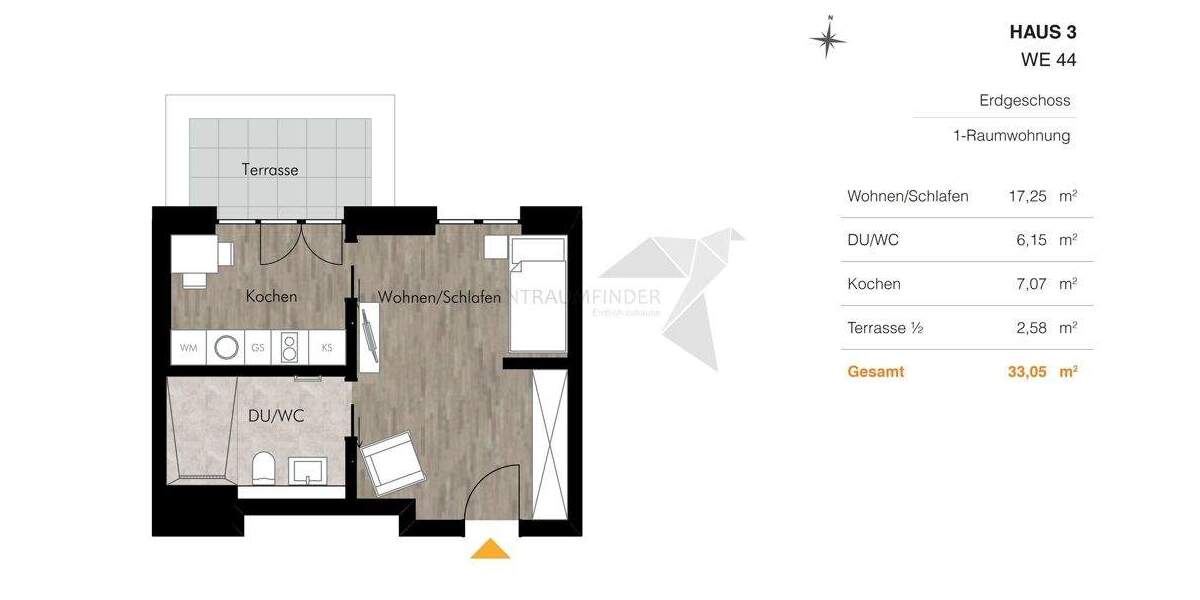 + Neujahrsangebot + Barrierefreie 1-Zimmer-Wohnung mit Terrasse, bodentiefer Dusche & Einbauküche 1 zimmer