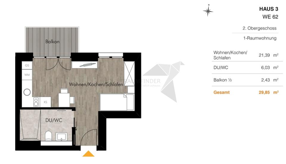 Etagenwohnung Chemnitz Rabenstein - 1 Zimmer, 30 m&sup2;, 373&euro; | Angebot:25533211
